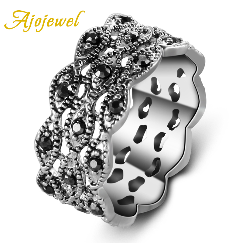 Vintage Collectible Items - Ajojewel แหวนพลอยเทียม3ชั้นสีดำสำหรับผู้หญิงเครื่องประดับชุดวินเทจเครื่องประดับ