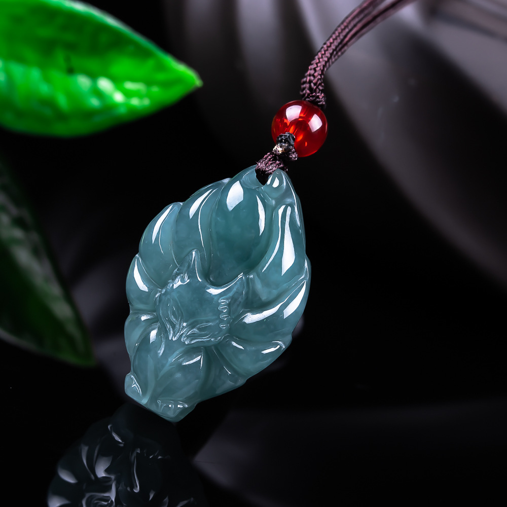 Vintage Collectible Item - หยกพม่าธรรมชาติจี้รูปสุนัขจิ้งจอกสร้อยคอวินเทจอัญมณีหยกแท้ดีไซเนอร์แฟชั่นเครื่องประดับของขวัญสำหรับผู้หญิง