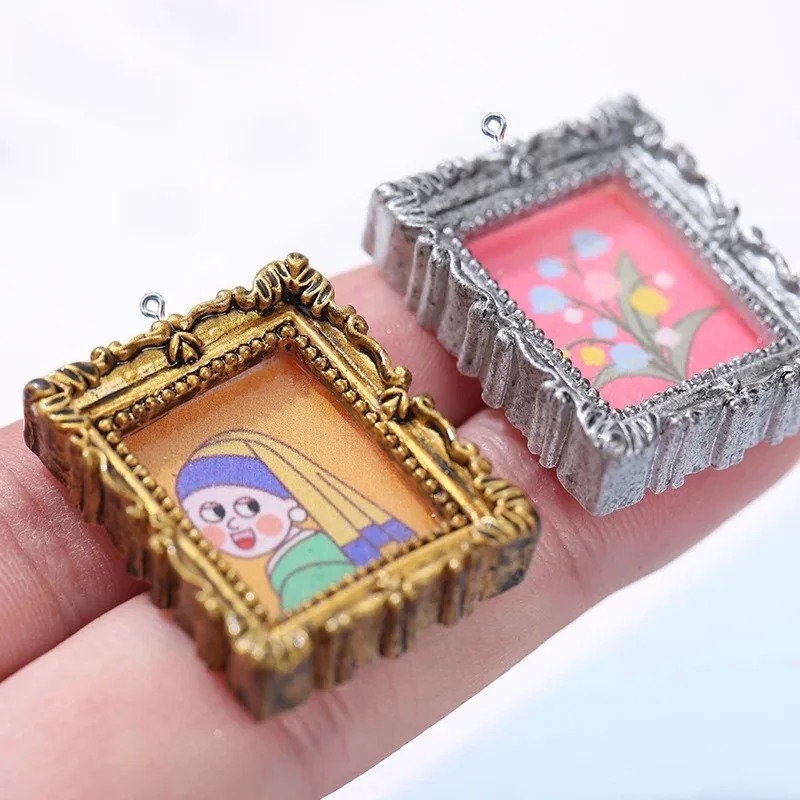Vintage Collectible Item - จี้รูปกรอบรูปเรซิ่นวินเทจแบบแบน 10 ชิ้น อุปกรณ์ DIY สำหรับทำต่างหู