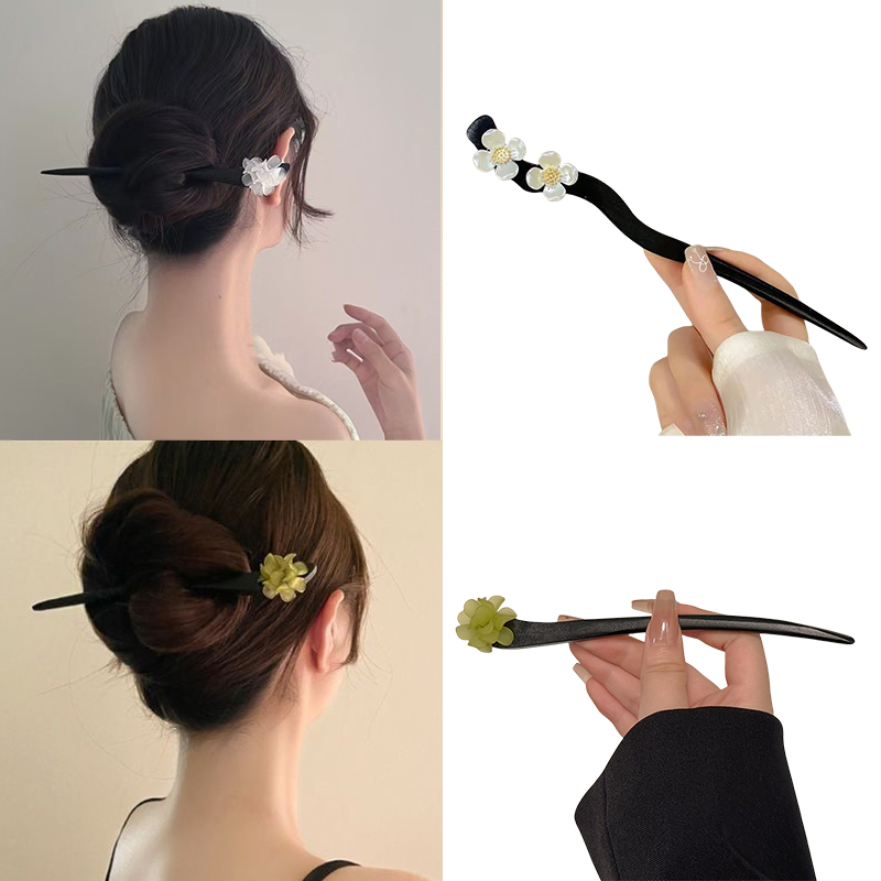 Vintage Jewelry Collection - วินเทจสไตล์จีนไม้ดอกไม้ผม Sticks Pearl Hairpin เครื่องประดับสําหรับผู้หญิงอารมณ์อุปกรณ์เสริมผมจัดแต่งทรงผม Gif