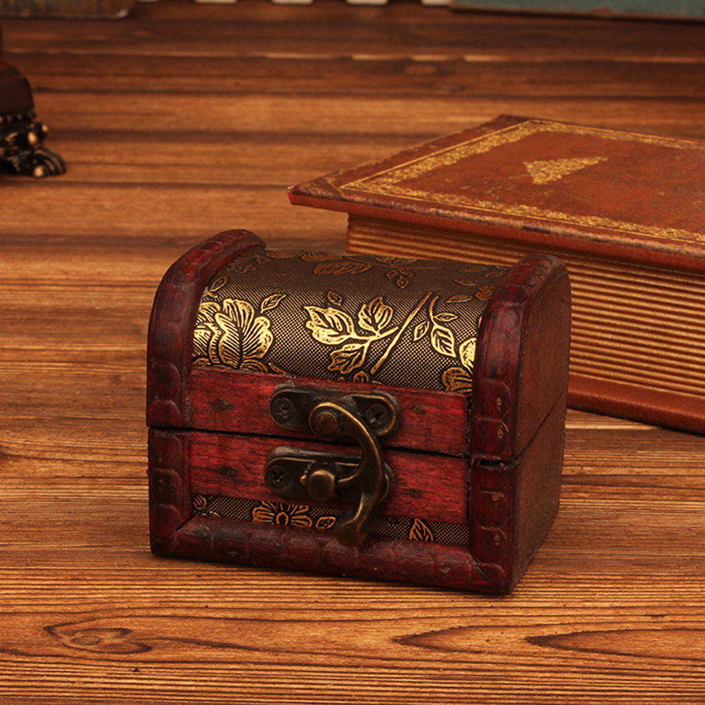 Vintage Collectible Item - กล่องเครื่องประดับไม้สไตล์จีนโบราณพร้อมกุญแจล็อค กล่องเก็บของสำหรับแหวน เข็มกลัด กำไล ต่างหู ตุ้มหู