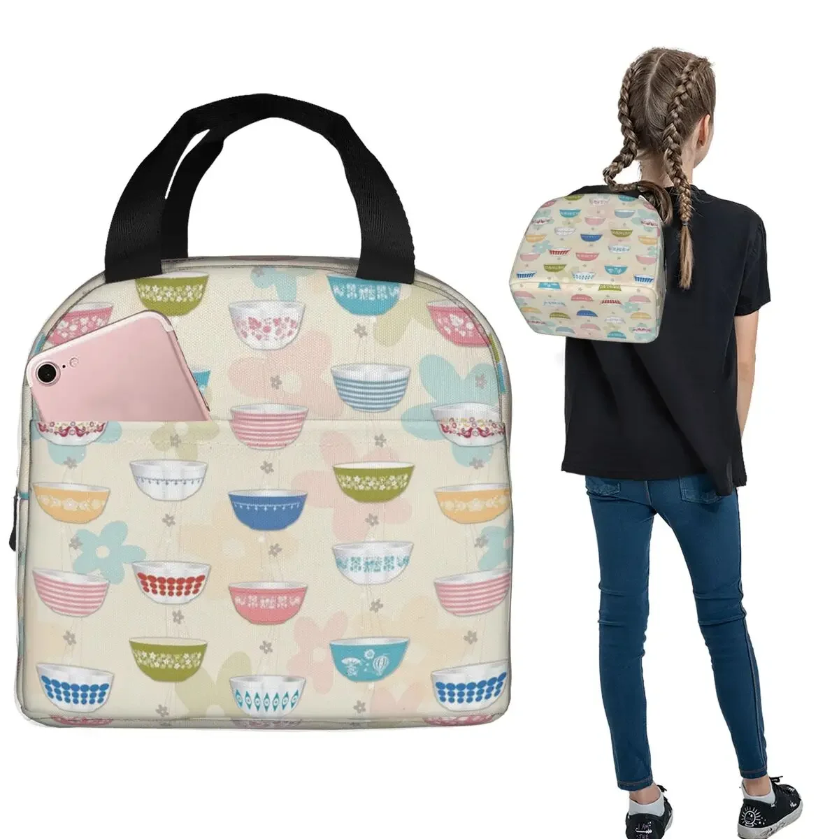 Vintage Collectible Lunch Boxes - กระเป๋าเก็บอาหารกลางวันแบบมีฉนวน คอลเลกชันชาม Pyrex วินเทจ สำหรับผู้หญิงและเด็ก กล่องอาหารพกพา