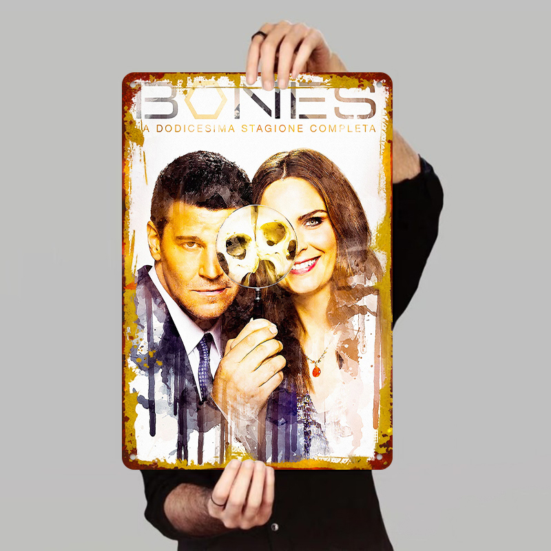 Vintage Collectible Tins - ป้ายโลหะลาย Bones ซีซั่น 12 ของตกแต่งบ้านสไตล์วินเทจ ของสะสมจากภาพยนตร์และรายการโทรทัศน์